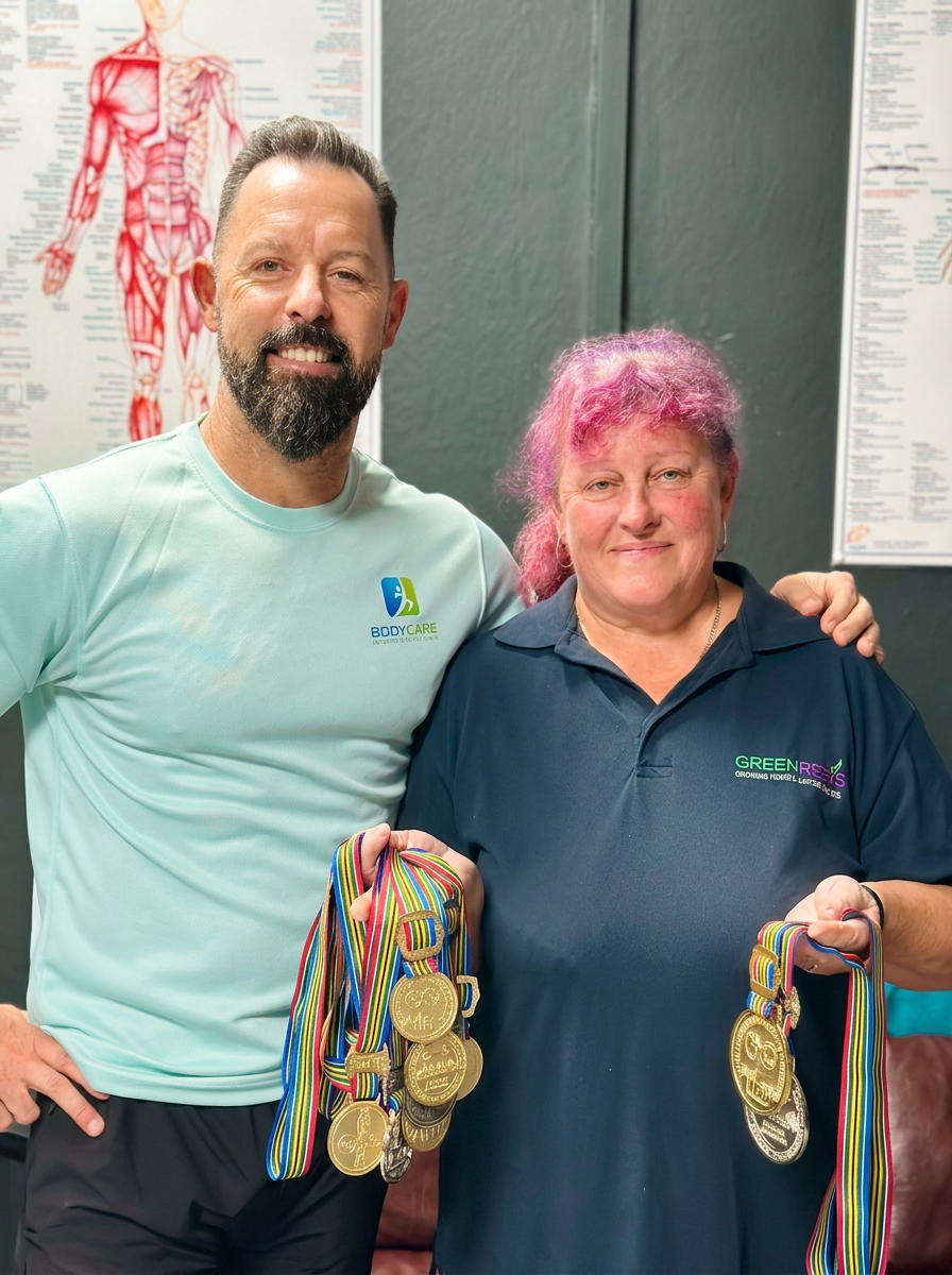 Lee Petrucci with Jacky Blasbery — decorated British Masters Powerlifter and BodyCare client